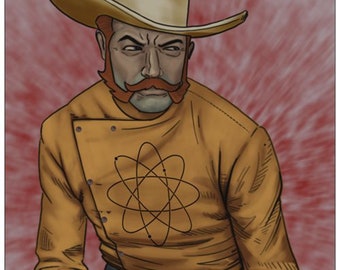 Sale: Futuristic Cowboy Card ! Science Fiction, Western, Comic book, Blank Greeting Card