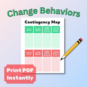 May include: A printable contingency map worksheet with a green and pink colour scheme. The worksheet is titled "Contingency Map" and has four sections: Expected Behaviour, How Your Behaviour Made Others Feel, How Others Treated You Based on How Your Behaviour Made Them Feel, and How You Felt About How They Treated You in That Moment. The worksheet also has a section for Unexpected Behaviour.