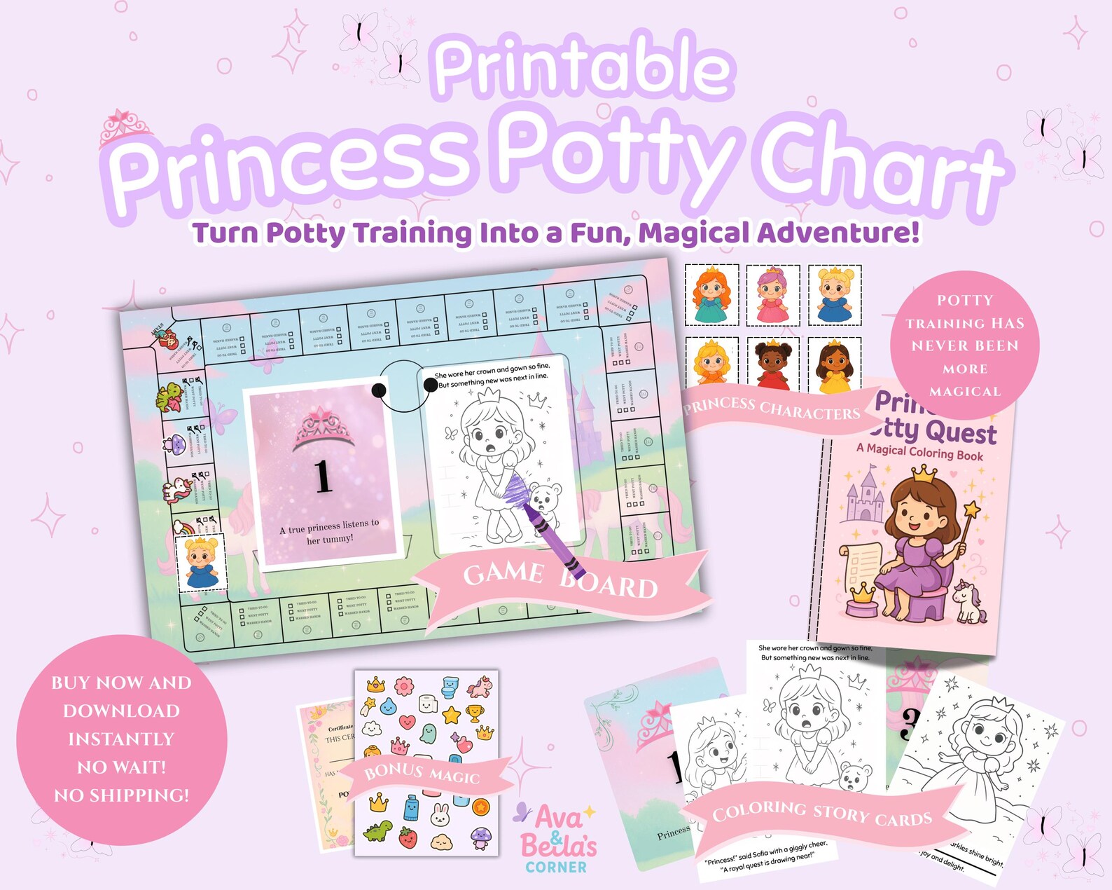 Princess Potty Training Printable | Storybook, Game Board, Reward Chart ...