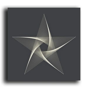May include: A white star shape made of thin lines on a dark gray background.