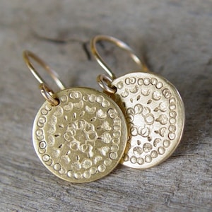 Gold Disc Earrings, Gold Earrings, Gold Earring, Circle Earrings, Simple Gold Dangle Earrings, Mandala Earring, Empowering Gift image 1