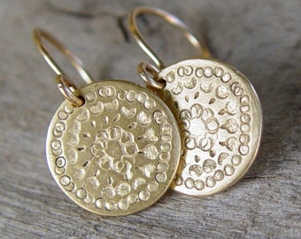 Gold Disc Earrings, Gold Earrings, Gold Earring, Circle Earrings, Simple Gold Dangle Earrings, Mandala Earring, Empowering Gift