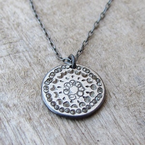 Oxidized Silver Disc Necklace, Hammered Silver Disc Necklace, Simple Silver Necklace, Disc Necklace, Mandala Jewelry, Mandala Necklace