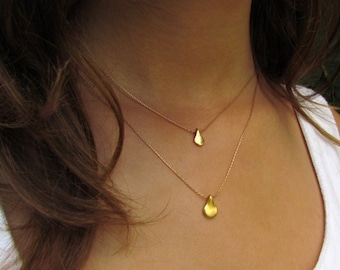 Two Layered Teardrop Necklaces, Simple Gold Necklaces, Gold Teardrop Necklaces, Gold Layered Droplet Necklaces,Simple Gold Necklace