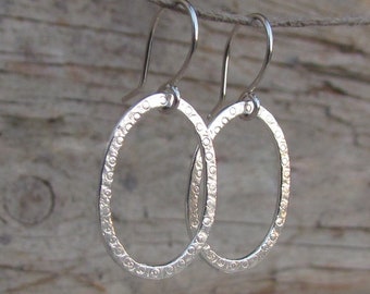 Silver Oval Earrings, Textured Silver Earrings, Simple Hoop Earrings, Oval Earings Silver, Oval Shaped Earrings, Dangle Oval Earrings, Hoops