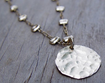 Small Shiny Gold Disc Necklace, Gold Necklace, Gold Disc Necklace, Gold Disc Pendant, Hammered Gold Disc Necklace, Simple Everyday Necklace