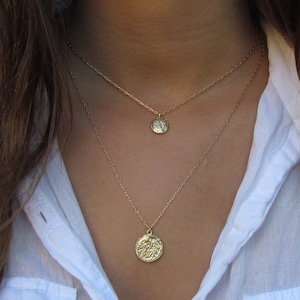 Two Layered Gold Seed Necklace, Gold Coin Necklace Set, Coin Pendant Necklace, Disc Layering Necklace, Layered Necklace Set, Nature Jewelry