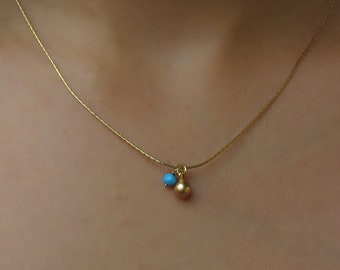 Personalized Necklace, Birthstone Necklace, Gold ball charm Necklace, Tiny Dot Necklace, Minimalist Gold Necklace, Bridesmaid Gift