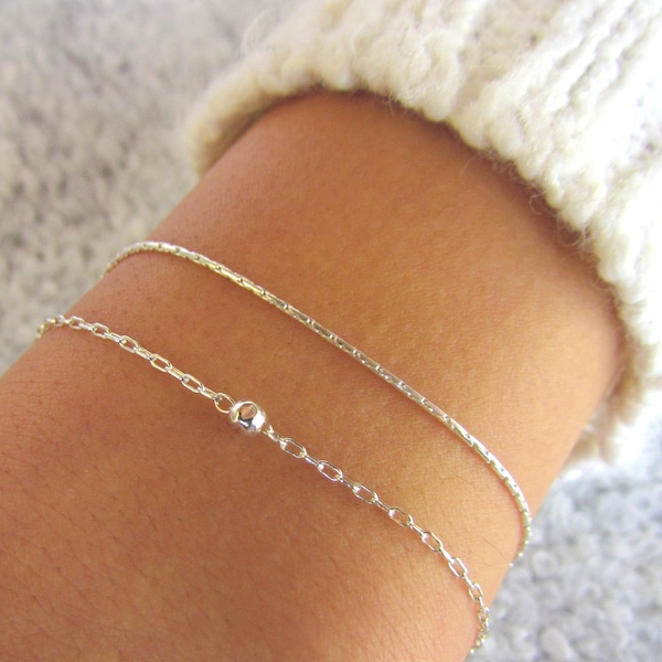 Silver Bracelet, Thin Silver Bracelet, Dainty Silver Chain Bracelet, Delicate Silver Layering Bracelet, Seeds Beaded Bracelet, Gift For Her