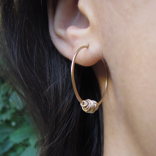 Wire Wrapped Gold Hoops, Hammered Gold Hoop Earrings, Handmade Gold Hoop