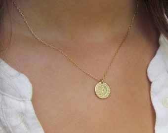 Gold Disc Necklace, Hammered Gold Disc Necklace, Simple Gold Necklace, Disc Necklace