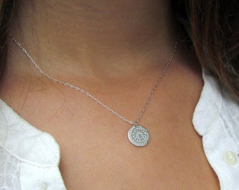 Silver Disc Necklace, Hammered Silver Disc Necklace, Simple Silver Necklace, Disc Necklace, Mandala Necklace, Everyday Necklace