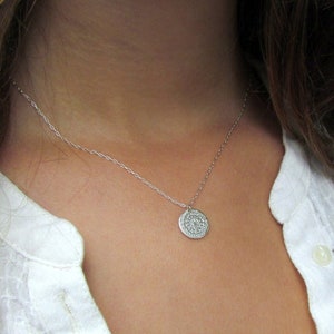 Silver Disc Necklace, Hammered Silver Disc Necklace, Simple Silver Necklace, Disc Necklace, Mandala Necklace, Everyday Necklace