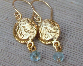 Birthstone Earrings, Gold Seed Earrings, Personalized Earrings, Aquamarine Earrings, March Birthstone Earrings, Gold Ethnic Earrings