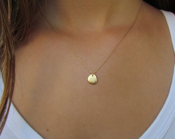 Gold Pebble Necklace, Simple Gold Necklace, Gold Disc Necklace, Small Rock Necklace, Nature Inspired Necklace, Simple Necklace