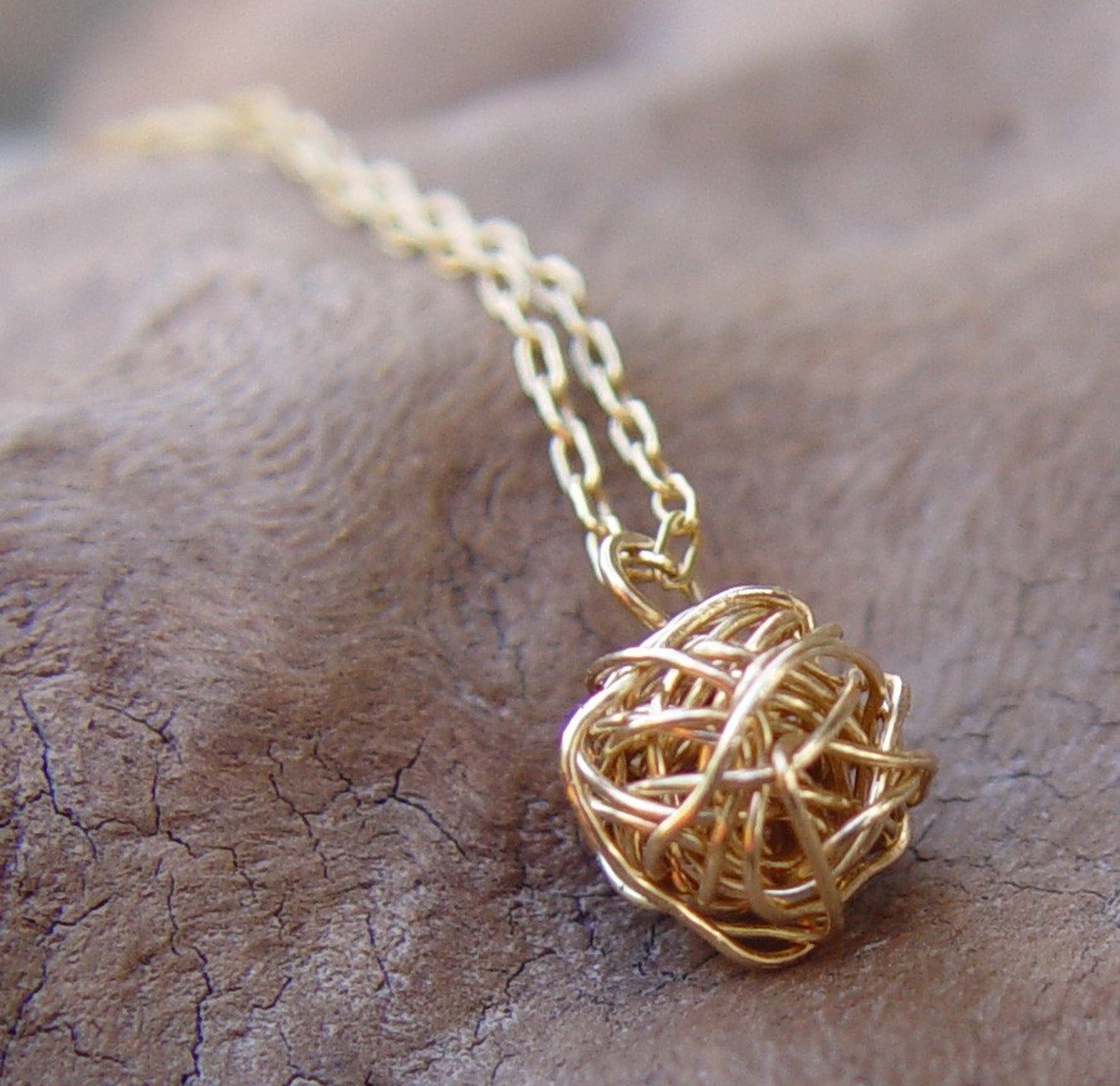 Wire Ball Necklace Simple Gold Necklace Etsy
