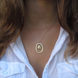 Organic Oval Necklace With A Seed, Unique Necklace, Nature Inspired Necklace, Hammered Oval Necklace, Oval Charm Pendant, Geometric Necklace