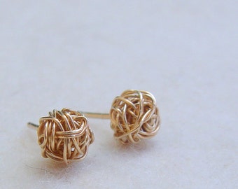 Gold Stud Earring, Wire Ball Post Earrings, Gold Earring Studs, Gold Stud Earrings