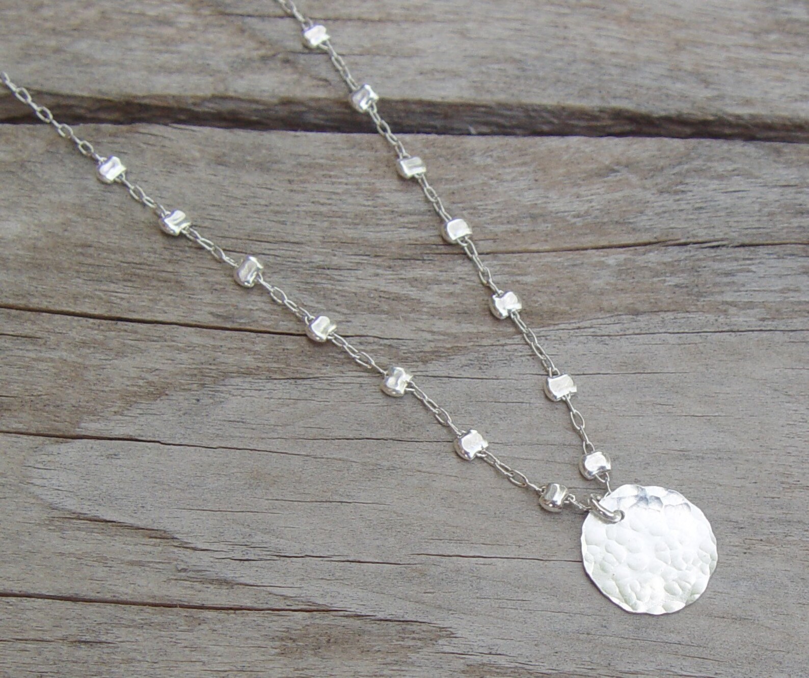 Hammered Silver Disc Necklace Sterling Silver Necklace Etsy