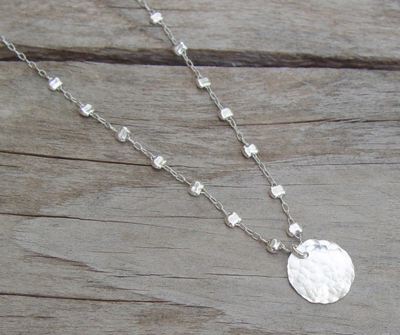 Sterling Silver Initial Hammered Disc Necklace with Pearl – CYDesignStudio