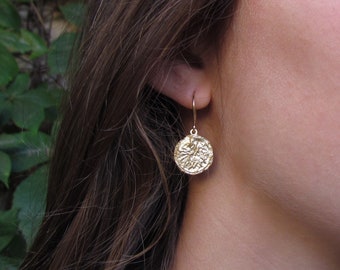 Gold Disc Earrings, Gold Seeds Earrings, Gold Earring, Circle Earrings, Simple Gold Dangle Earrings