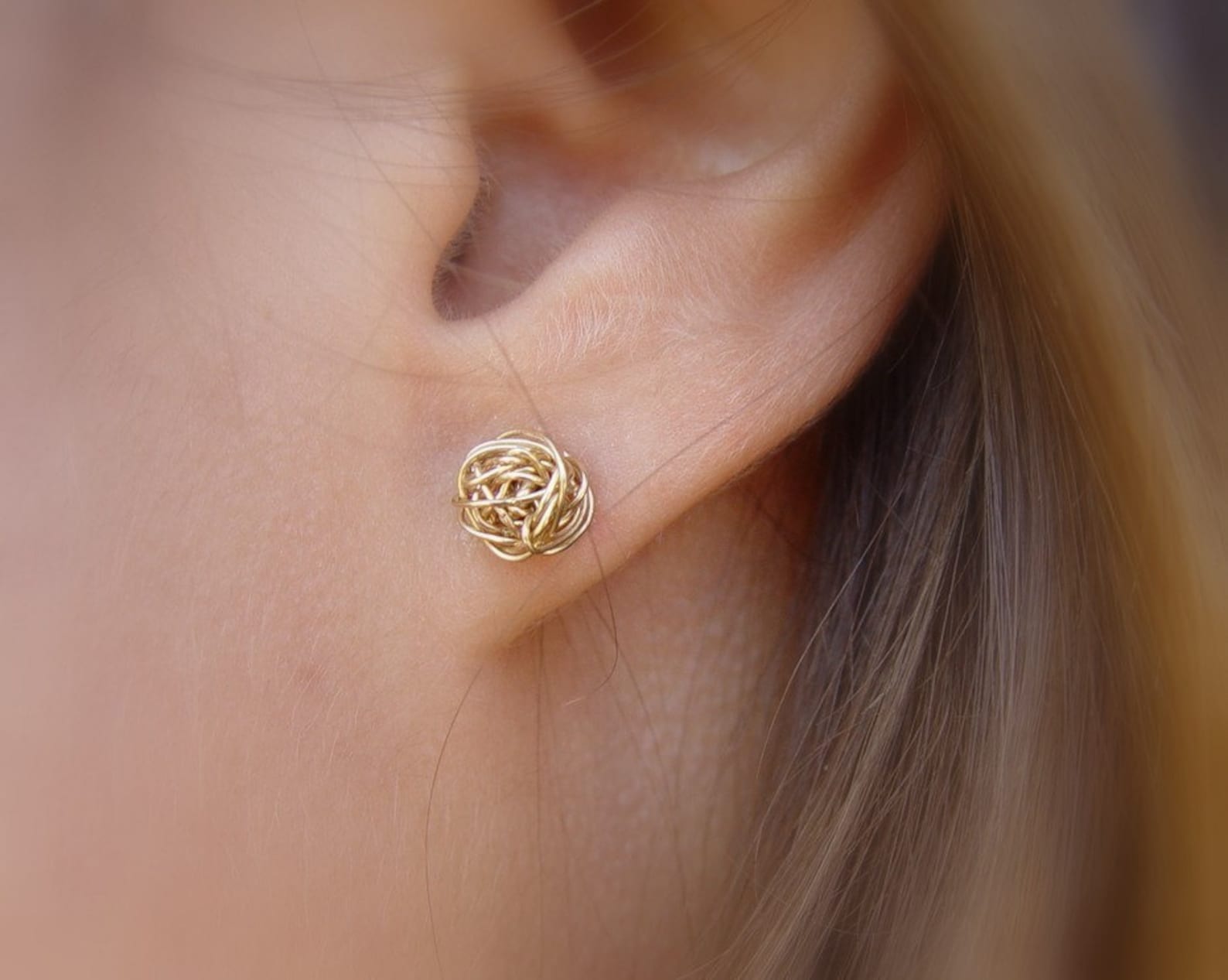 Gold Knot Stud Earrings Small Gold Stud Earring Wire Ball Etsy