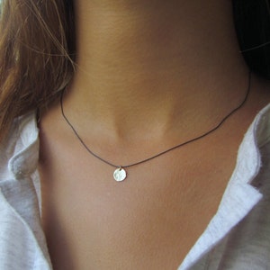 Gold and Black Necklace, Tiny Gold Disc Necklace, Dainty Gold Necklace, Hammered Gold Disc Necklace, Simple Everyday Jewelry, Dainty Pendant