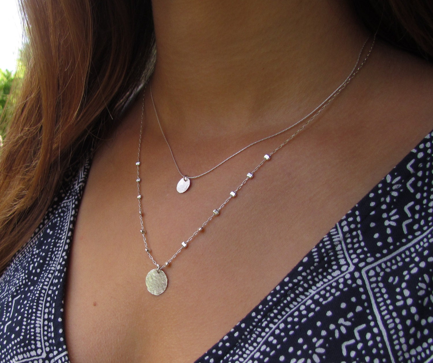 Personalized Small Hammered Disc Necklace | Merci Maman