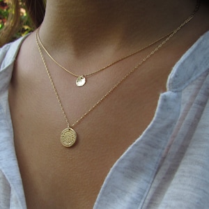 Tiny Gold Disc Necklace, Dainty Gold Necklace, Hammered Gold Disc Necklace, Delicate Gold Necklace, Simple Everyday Jewelry, Dainty Pendant image 3