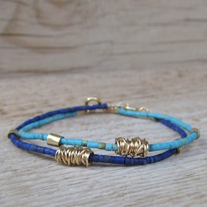 Dainty Gold Beaded Bracelet , Bohemian Minimalist Jewelry , Lapis Bracelet image 3