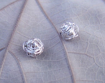 Silver Knot Stud Earrings, Tiny Sterling Silver Studs, Tiny Wire Ball Post Earrings, Silver Stud Earrings, Silver Studs Earrings