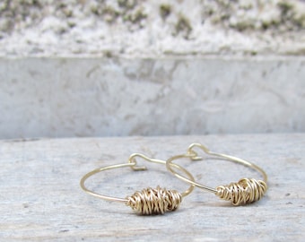 Small Gold Hoops, Hammered Gold Hoop Earrings, Handmade Gold Hoop, Wire Wrapped Earrings, Gold Earrings, Gold Hoops Earrings