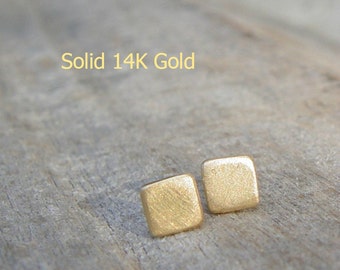 14K Solid Gold Stud Earrings, 5mm Small Solid Gold Earrings, 14K Solid Gold Stud Earring, Gold Square Studs, Stud Earings