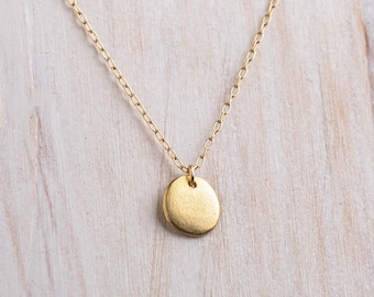 Gold Pebble Necklace, Simple Gold Necklace, Gold Disc Necklace, Small Rock Necklace, Nature Inspired Necklace, Simple Necklace