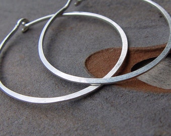 Sterling Silver Hoops, Classic Organic Shape Hoops, Medium Silver Hoop Earrings, Sterling Silver Hoop Earrings