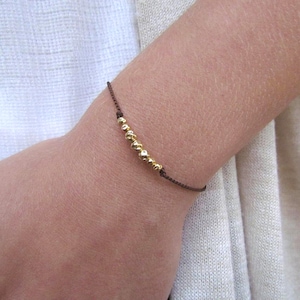 Brown Cord with Small Gold Filled Beads, Friendship Bracelet, Beaded Friendship Bracelet