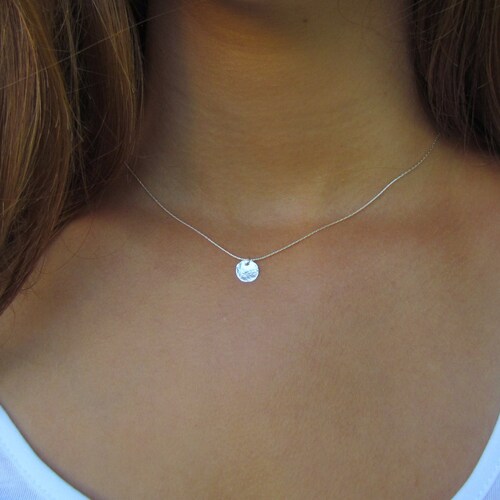 Tiny Silver Disc Necklace Dainty Silver 