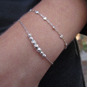 Silver Bracelet, Thin Silver Bracelet, Dainty Silver Chain Bracelet, Delicate Silver Layering Bracelet, Seeds Beaded Bracelet, Gift For Her