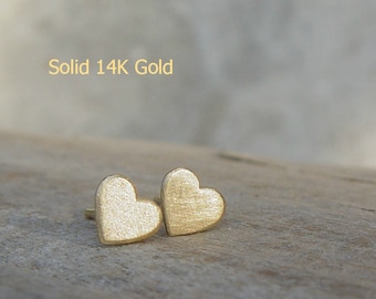 14K Solid Gold Studs Earrings, Heart Solid Gold Earrings, Gold Stud Earring, Gold Heart Studs, Stud Earings, Heart Studs, Gold Hearts Stud