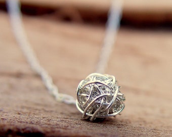 Wire Ball Necklace, Sterling Silver Necklace, Simple Everyday Necklace