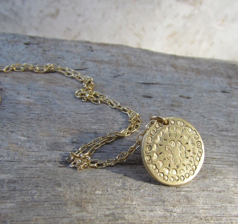 Disc Necklace, Simple Gold Necklace, Gold Disc Necklace, Hammered Gold Disc Necklace, Mandala Necklace, Mandala Jewelry, Gold Coin Necklace image 3