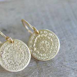 Gold Disc Earrings, Gold Earrings, Gold Earring, Circle Earrings, Simple Gold Dangle Earrings, Mandala Earring, Empowering Gift image 2