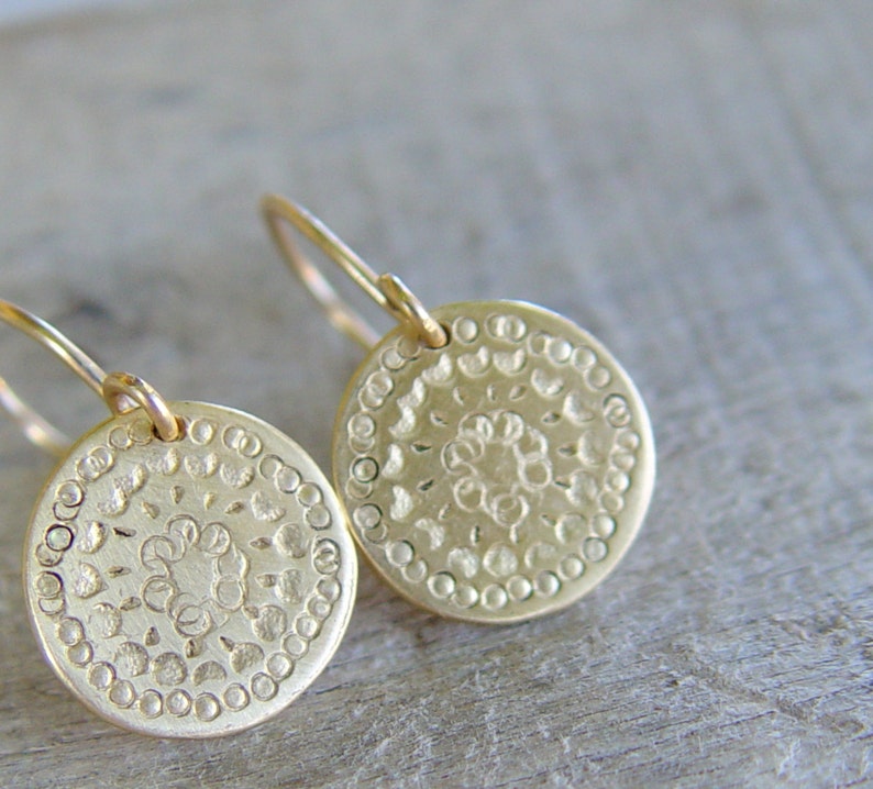 Gold Disc Earrings, Gold Earrings, Gold Earring, Circle Earrings, Simple Gold Dangle Earrings, Mandala Earring, Empowering Gift image 2