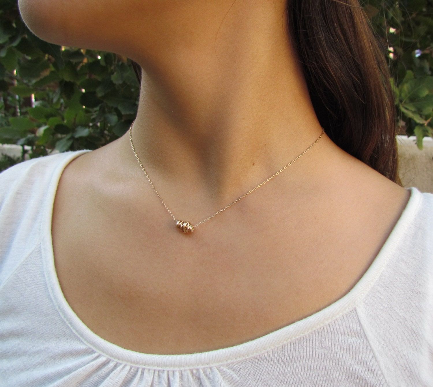 Wire Wrapped Simple Necklace Gold Necklace Gold Minimalist Etsy
