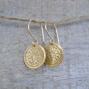 Gold Disc Earrings, Gold Earrings, Gold Earring, Circle Earrings, Simple Gold Dangle Earrings, Mandala Earring, Empowering Gift image 3