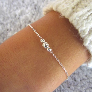 Silver Bracelet, Thin Silver Bracelet, Dainty Silver Chain Bracelet, Delicate Silver Layering Bracelet, Seeds Beaded Bracelet, Gift For Her