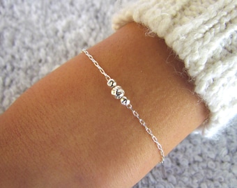 Silver Bracelet, Thin Silver Bracelet, Dainty Silver Chain Bracelet, Delicate Silver Layering Bracelet, Seeds Beaded Bracelet, Gift For Her