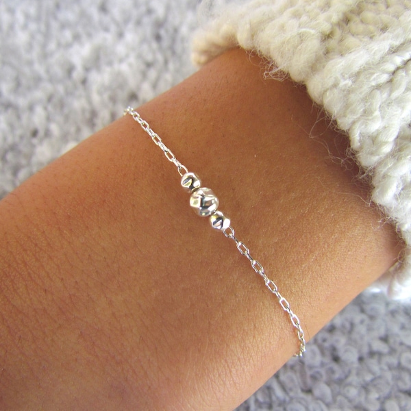 Silver Bracelet, Thin Silver Bracelet, Dainty Silver Chain Bracelet, Delicate Silver Layering Bracelet, Seeds Beaded Bracelet, Gift For Her