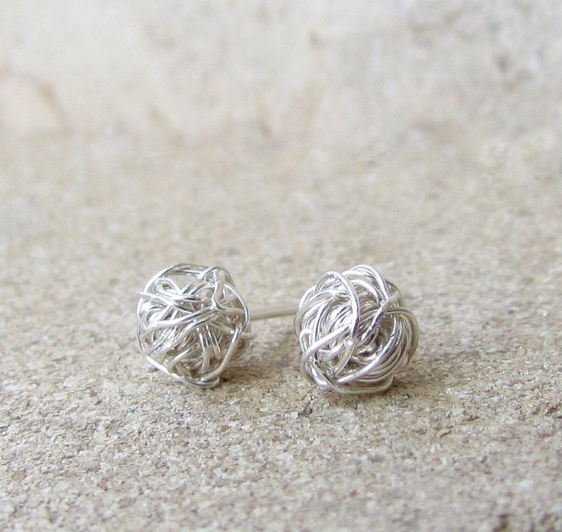 Small Sterling Silver Studs, Wire Ball Post Earrings, Sterling Silver, Silver Post Earrings, Siver Stud Earrings, Silver Studs Earrings image 4