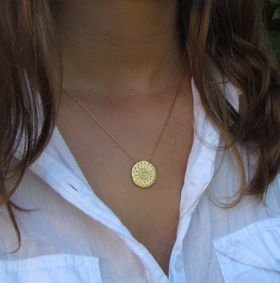 Gold Mandala Pendnat Necklace Statement 